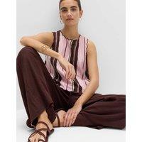 M&S Linen Rich Striped High Neck Vest Top Pink Mix