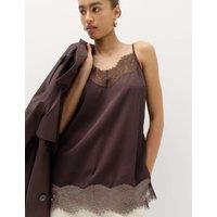 M&S Satin Lace Insert Cami Top Dark Chocolate