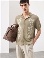 Autograph Pure Cotton Floral Knitted Polo Shirt Sand