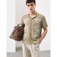 Autograph Pure Cotton Floral Knitted Polo Shirt Sand