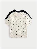 M&S 3 Pack Pure Cotton Polka Dot Tops (2-8 Yrs) Ivory Mix