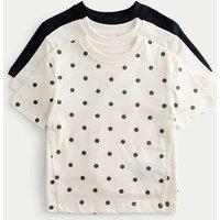 M&S 3 Pack Pure Cotton Polka Dot Tops (2-8 Yrs) Ivory Mix