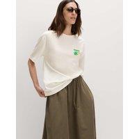 M&S Cotton Rich Graphic Oversized T-Shirt Soft White