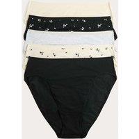 M&S 5pk Cotton Modal High Waisted High Leg Knickers Black Mix