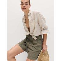M&S Linen Rich High Waisted Shorts Dark Khaki