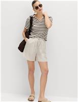M&S Linen Rich High Waisted Shorts Dark Khaki