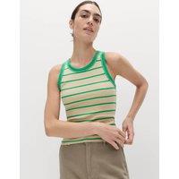 M&S Secret Support Cotton Rich Striped Bra Vest Green Mix