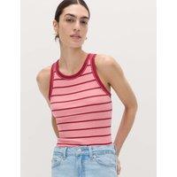 M&S Secret Support Cotton Rich Striped Bra Vest Pink Mix
