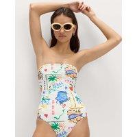 M&S Printed Bandeau Swimsuit Multi