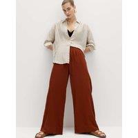 M&S Linen Rich Drawstring Wide Leg Trousers Brandy
