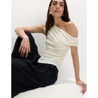 M&S Asymmetric Mesh Drape Top Ivory