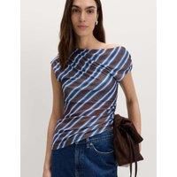 M&S Asymmetric Mesh Drape Top Brown Mix