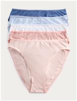 M&S 5pk Cotton Lycra High Leg Knickers Soft Blue