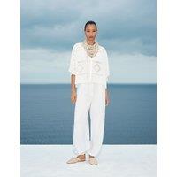M&S Pure Cotton Broderie Kaftan Top Soft White