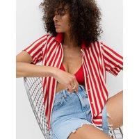 M&S Striped Crochet Style Shirt Red Mix