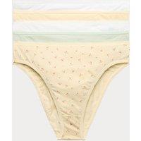 M&S 5pk Pure Cotton High Leg Knickers Orange Mix