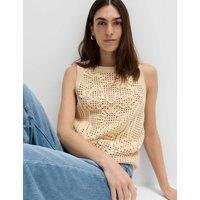 M&S Cotton Rich Floral Slim Fit Knitted Vest Blonde