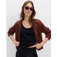 M&S Cotton Blend Open Stitch Relaxed Cropped Cardigan Conker