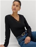 Jersey Lace Insert V-Neck Top