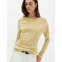 M&S Slinky Asymmetric Neckline Top Green