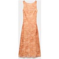M&S Chiffon Checked Midi Bodycon Dress Orange Mix