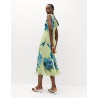 M&S Floral Round Neck Midi Column Dress Green Mix