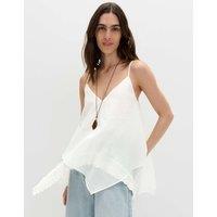 M&S Asymmetric Embroidered V-Neck Cami Top Soft White