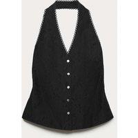 M&S Jacquard Halter Neck Top Black