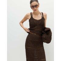 M&S Cotton Rich Pointelle Scallop Edge Knitted Vest Raisin