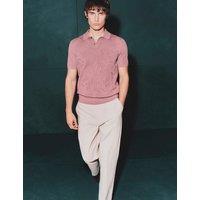 Autograph Pure Cotton Floral Pointelle Polo Shirt Dusted Pink