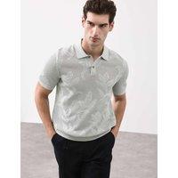 Autograph Pure Cotton Floral Pointelle Polo Shirt Silver Grey
