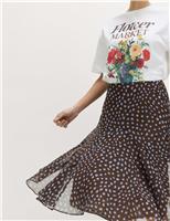 Polka Dot Drop Waist Midi Skater Skirt