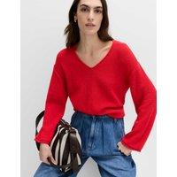 M&S Cotton Blend V-Neck Slim Fit Jumper Chilli