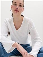 M&S Cotton Blend V-Neck Slim Fit Jumper Chilli
