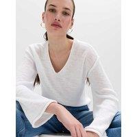 M&S Cotton Blend V-Neck Slim Fit Jumper Soft White