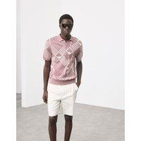 Autograph Pure Cotton Geometric Pattern Knitted Polo Dusted Pink