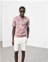 Autograph Pure Cotton Geometric Pattern Knitted Polo Dusted Pink