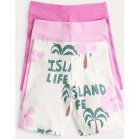 M&S 3 Pack Cotton Rich Palm Tree Cycling Shorts (2-8 Yrs) Multi