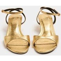 M&S Ankle Strap Kitten Heel Peep Toe Sandals Gold
