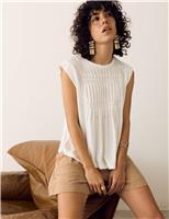 Linen Blend Pleat Yoke Top