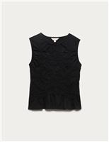 Pure Cotton Crew Neck Shirred Front Top