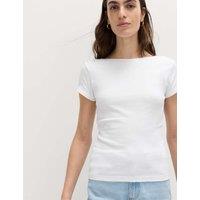 M&S Pure Cotton Short Sleeve Scoop Back T-Shirt Soft White