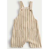 M&S Pure Cotton Striped Dungarees (0-3 Yrs) Green Mix