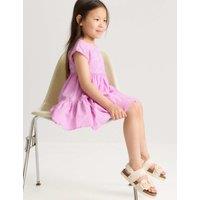 M&S Pure Cotton Floral Lace Dress (2-10 Yrs) Soft Magenta