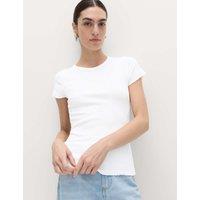 M&S Cotton Rich Ribbed Lettuce Edge T-Shirt White