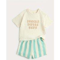 M&S Pure Cotton Slogan Top & Bottom Outfit (0-5 Yrs) Multi