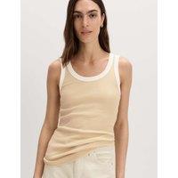 M&S Cotton Rich Ribbed Slim Fit Vest Top Beige
