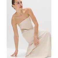 M&S Bandeau Embroidered Dress With Linen Cream