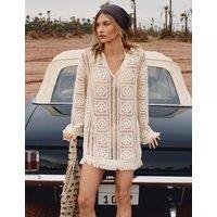 Per Una Knitted Crochet Look V-Neck Tasselled Mini Dress Ecru