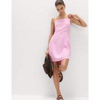 M&S Square Neck Mini Shift Dress with Linen Sugar Pink